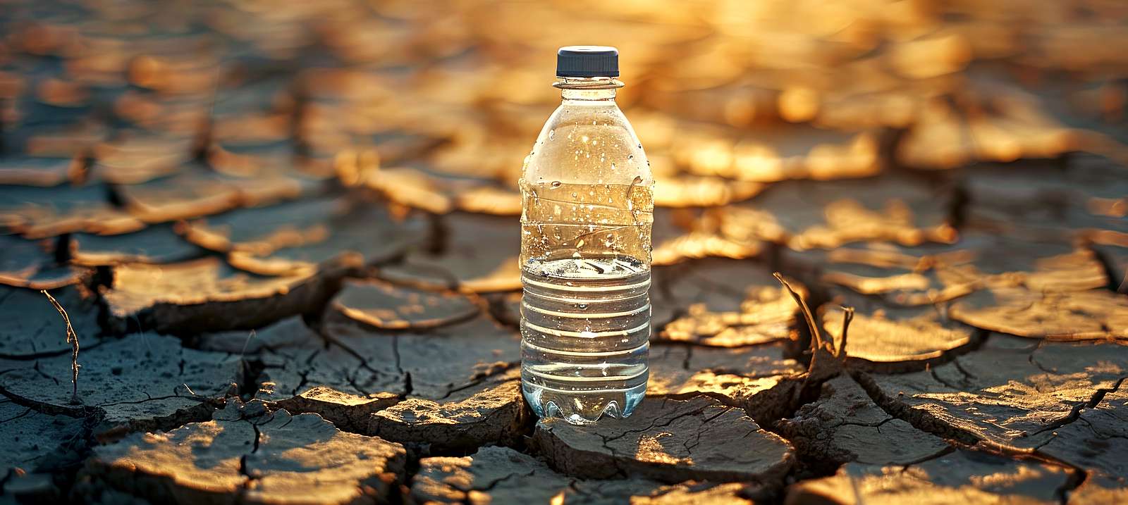 Wasserflasche auf trockenem Boden